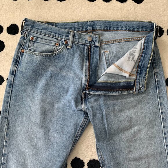 Levi's 505 Regular Fit Distressed Light Wash Denim Straight Leg Jeans - Picture 4 of 15